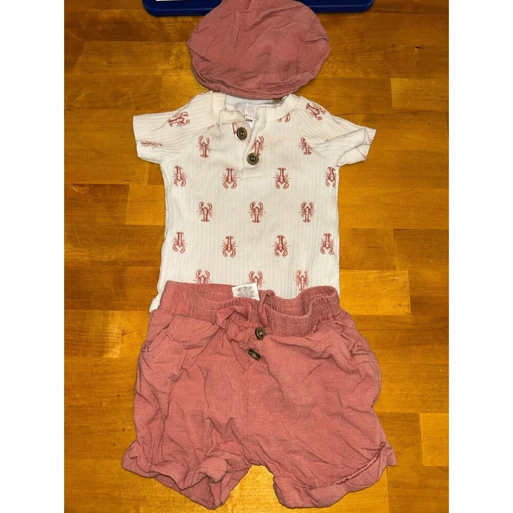 Baby Boy Rachel Zoe 3 Piece Lobster Outfit With Beret Hat Size 3-6 Months